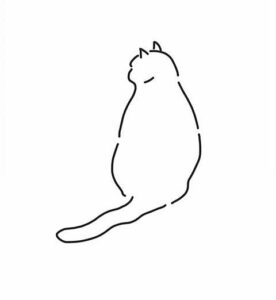 白を基調としたシンプルな黒の線画。後ろ姿の猫イラスト。